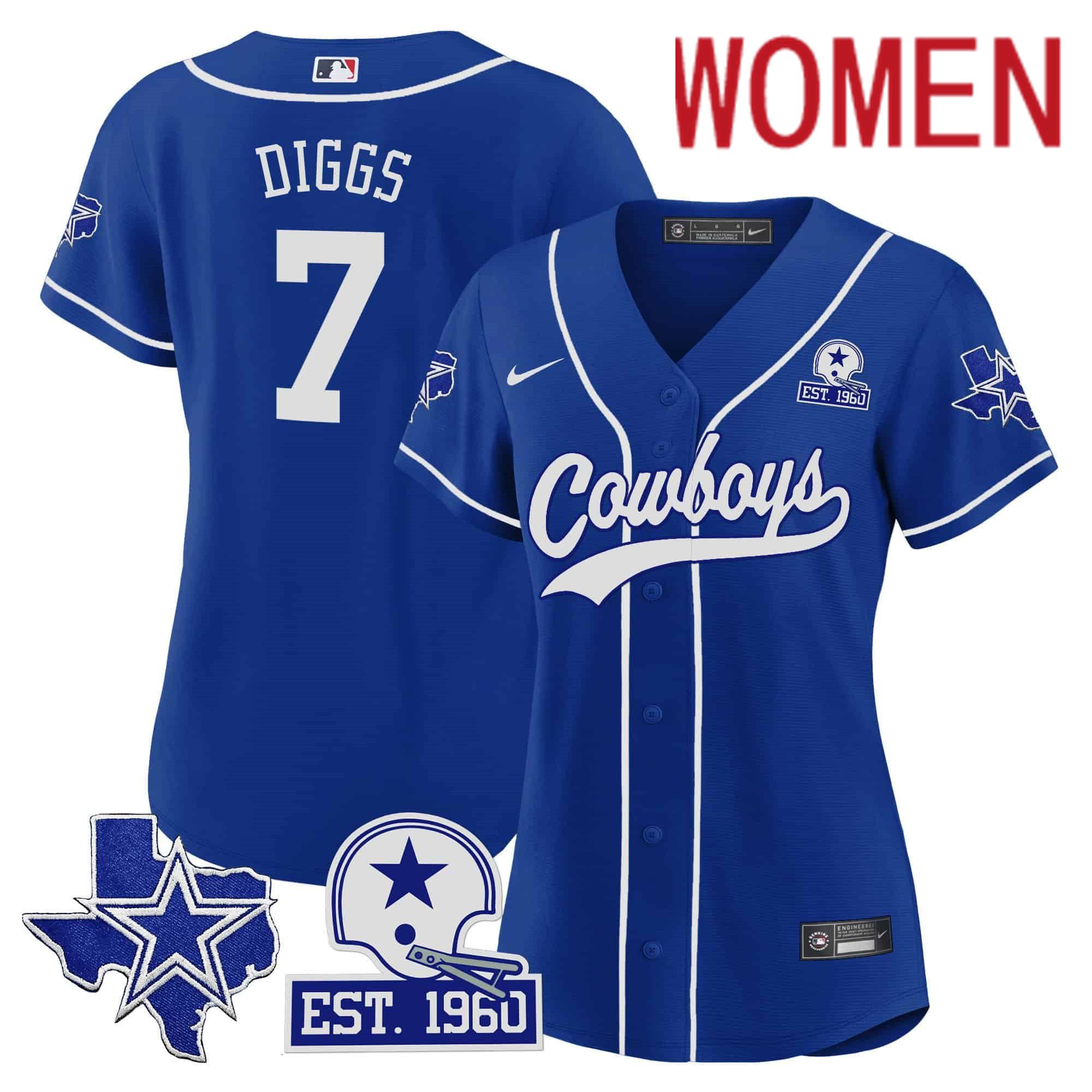 Women Dallas Cowboys #7 Diggs Blue 2024 Nike Patch Baseball NFL Jersey->women nfl jersey->Women Jersey